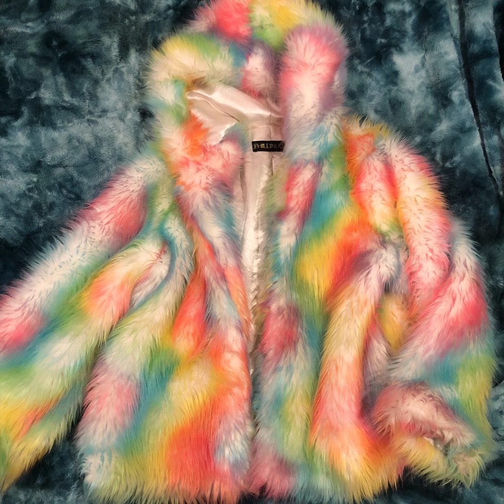 *SOLD rainbow fur jacket
